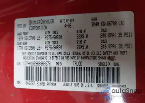 2006 Dodge Ram 1500 Slt from USA, damaged, VIN 1D7HA18296S660570